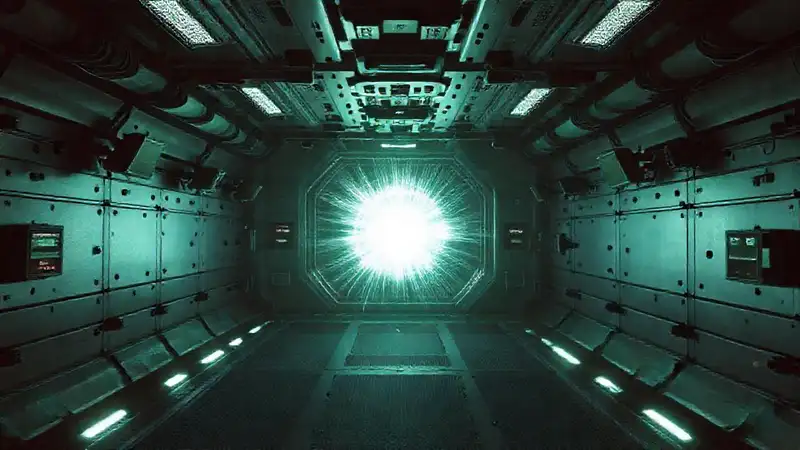 Cámara de contención futurista con energía distorsionada