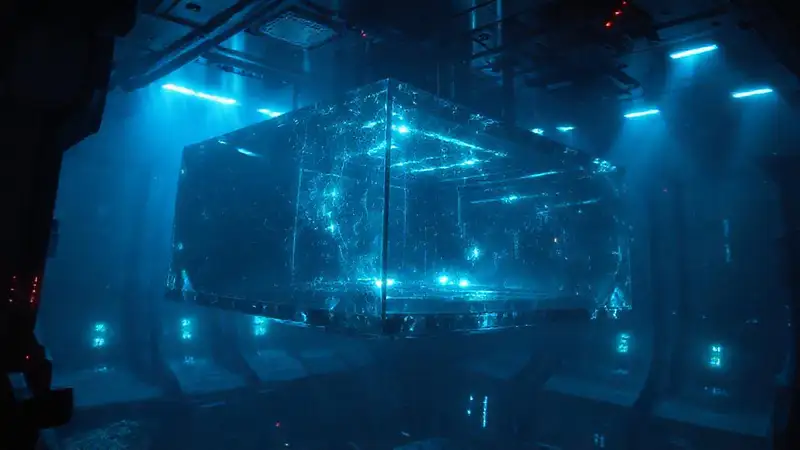 Estructura futurista en entorno submarino oscuro