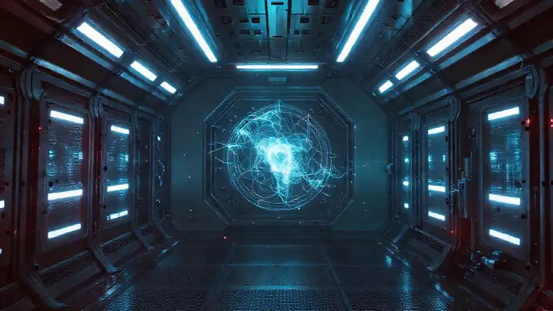 Cápsula futurista con entidad cuántica misteriosa