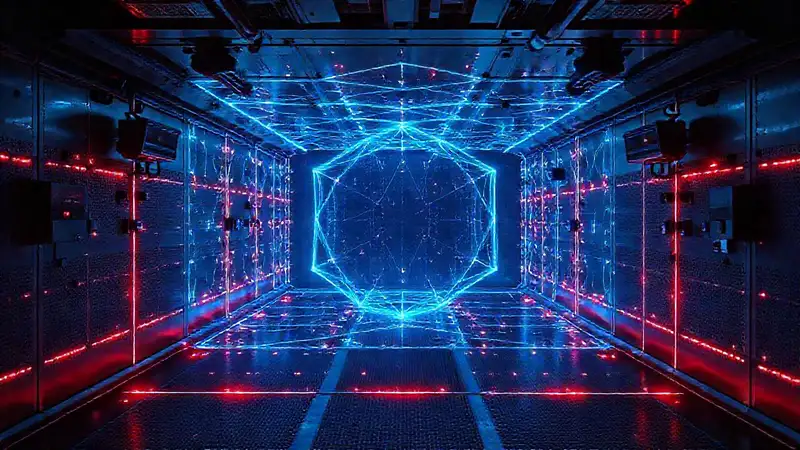Campaña futurista con energía geométrica y seguridad