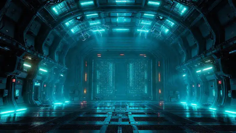 Hangar futurista con energía y seguridad avanzada