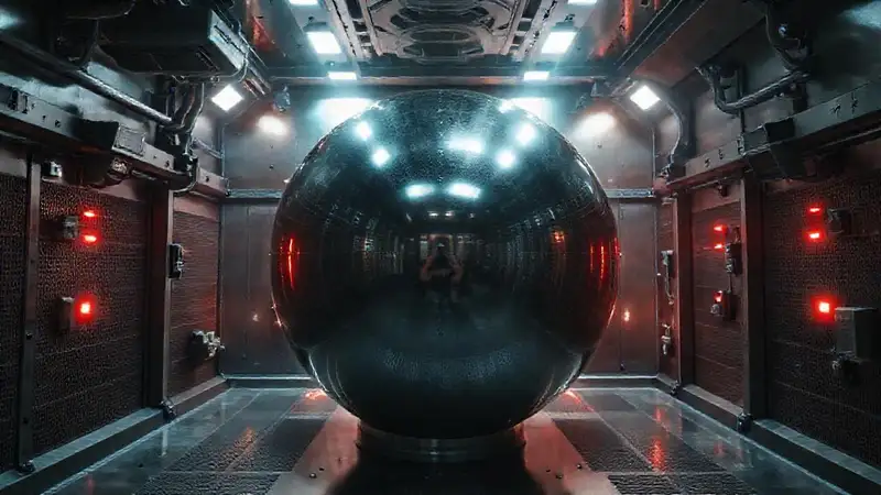 Esfera metálica en cámara de alta tecnología