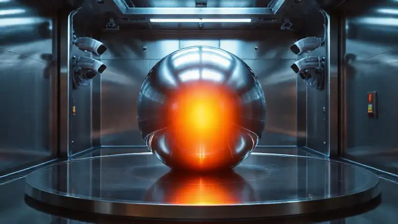 Esfera metálica brillante en contención tecnológica