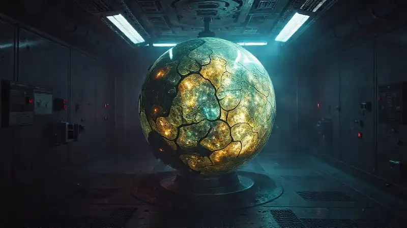 Esfera luminosa inquietante en entorno de seguridad