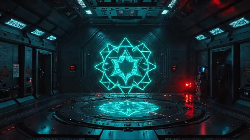 Patrón geométrico misterioso en cámara futurista