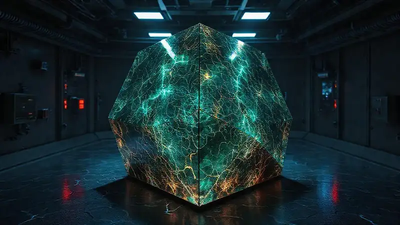 Cápsula futurista con patrones fractales y energía
