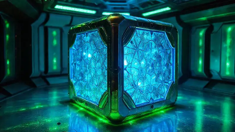 Cubo misterioso con tonos azules y verdes