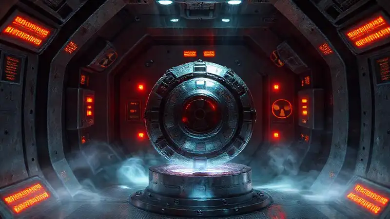 Contenedor security con energía misteriosa y tecnología avanzada