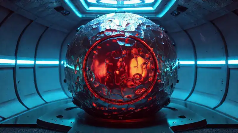 Estructura futurista con energía y misterio