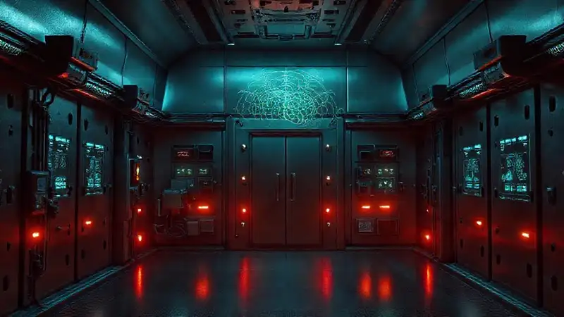 Sala segura futurista con tecnología avanzada