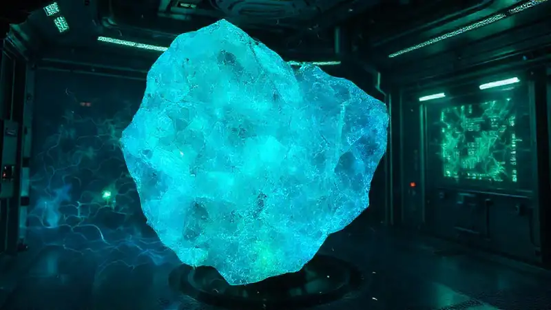 Cristal luminoso y misterioso en cámara futurista