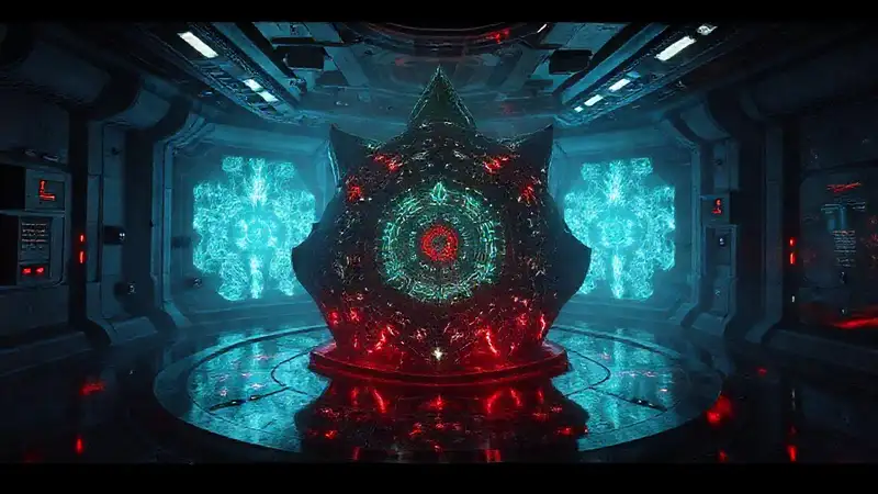 Estructura misteriosa con energía y reflejos enigmáticos