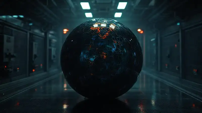 Esfera iridiscente misteriosa en entorno seguro