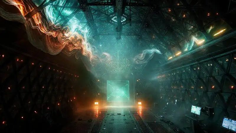 Estructura interdimensional con energía y misterio