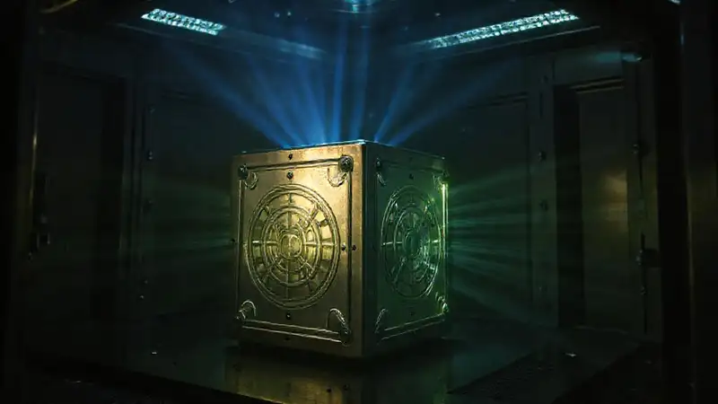 Cubo metálico brillante en cámara de seguridad