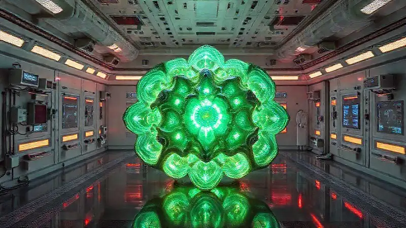 Artefacto fractal en sala de seguridad