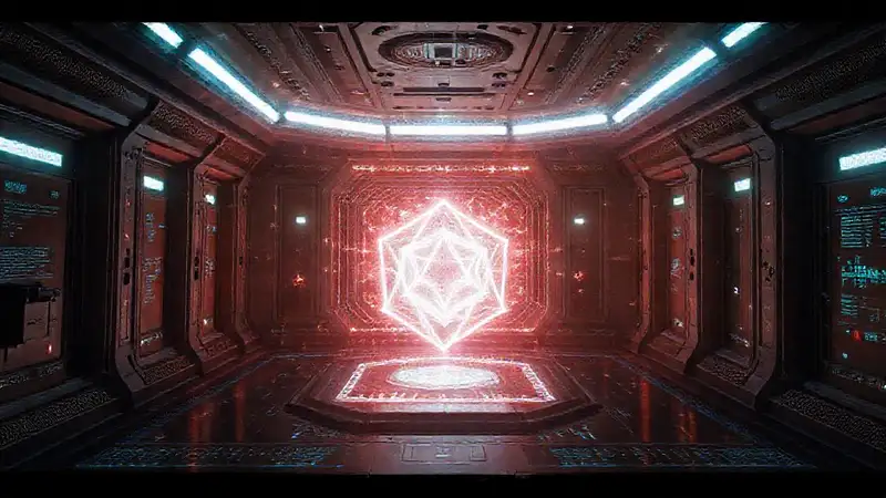 Estructura futurista con fractales y energía controlada