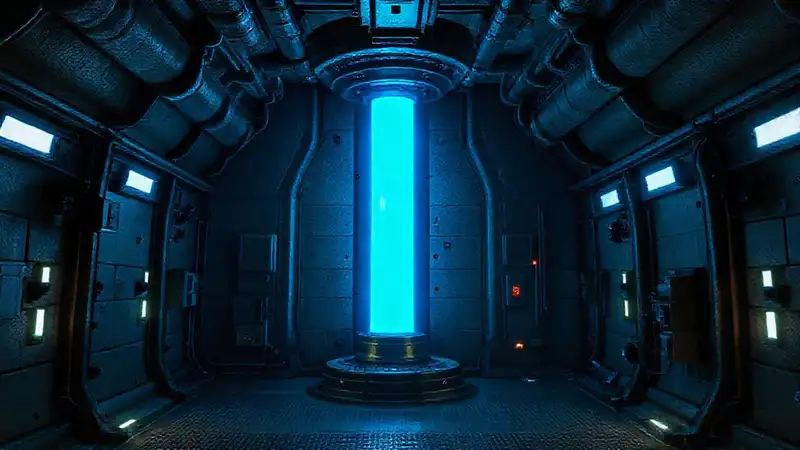 Sala subterránea segura con energía misteriosa y futurista
