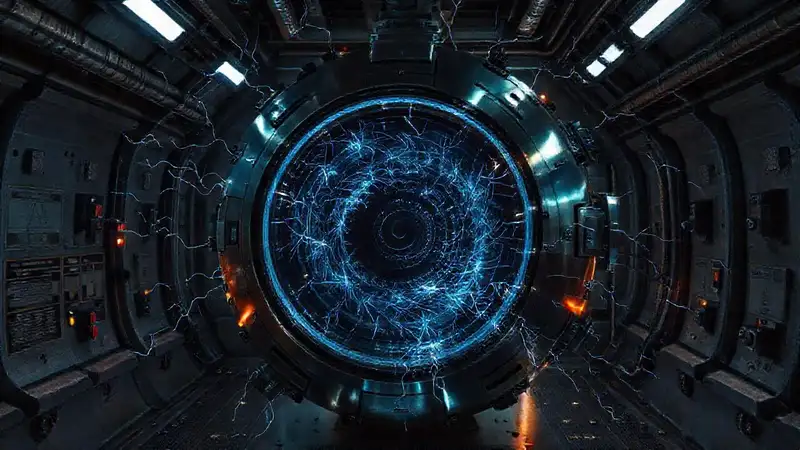 Esfera metálica misteriosa en sala futurista