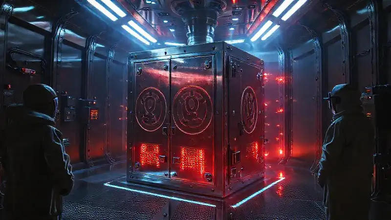 Cámara de contención futurista con energía misteriosa