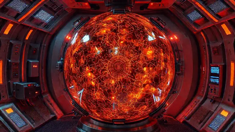 Esfera metálica con patrones y energía futurista