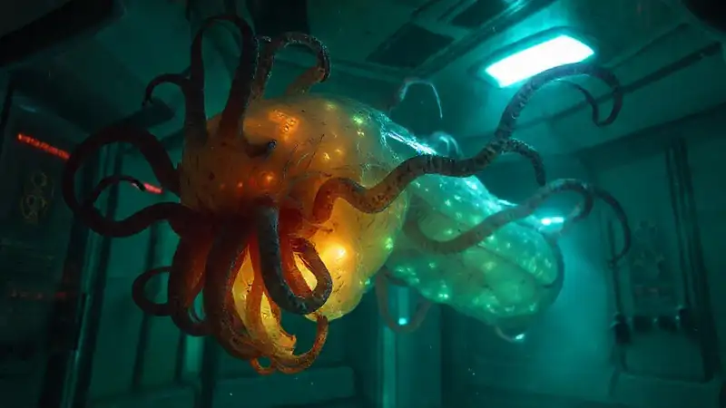 Estructura orgánica luminosa y misteriosa en contención