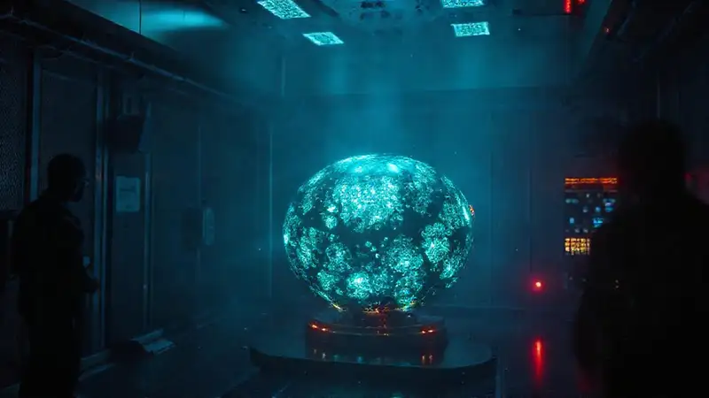Objeto metálico bioluminiscente en cámara de contenga