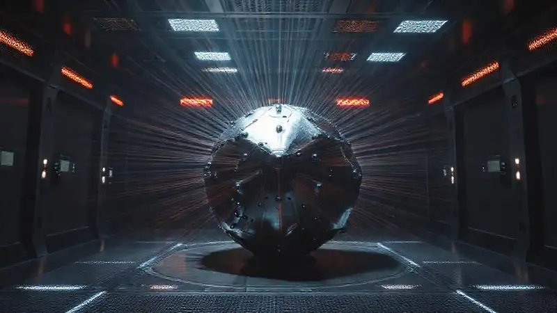 Estructura metálica futurista en cautiverio oscuro