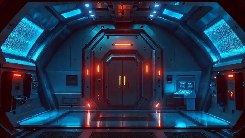 Estructura metálica con luces y seguridad futurista