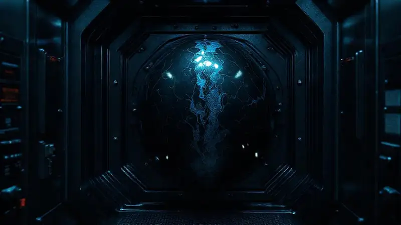Enclausurado oscuro con objeto misterioso brillante