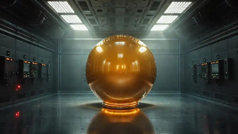 Esfera brillante en sala de alta seguridad