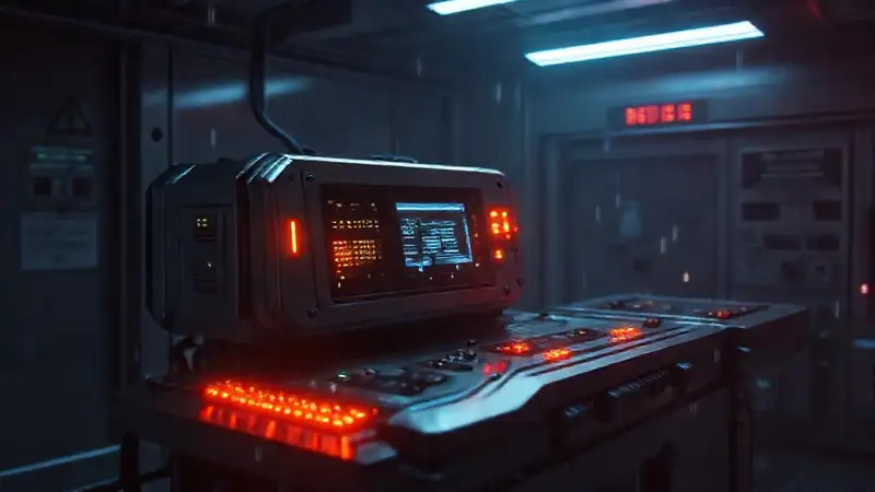 Dispositivo futurista en laboratorio de alta tecnología