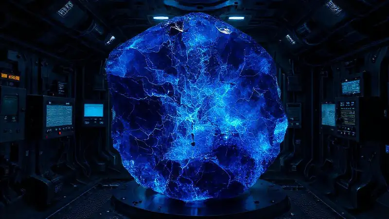Cristal azul brillante en cámara de contención