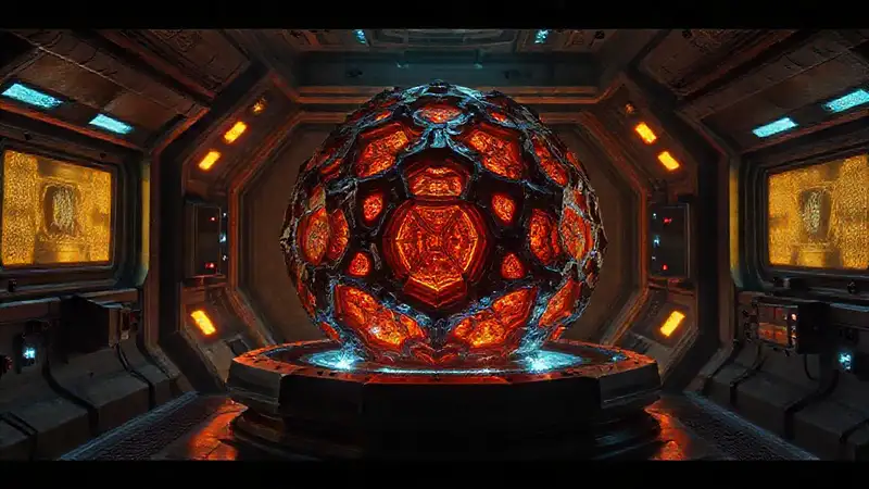 Cámara futurista con objeto misterioso y seguro