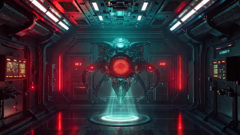 Sala futurista con energía y misterio secretos