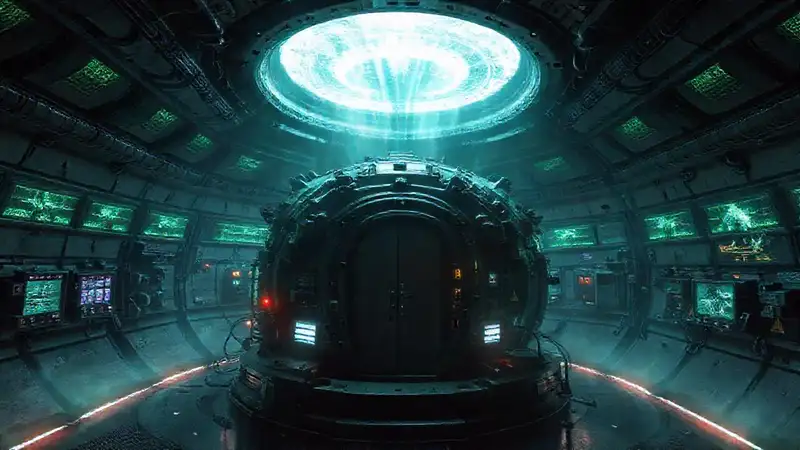Cámaraconfinamiento de aspecto futurista y misterioso