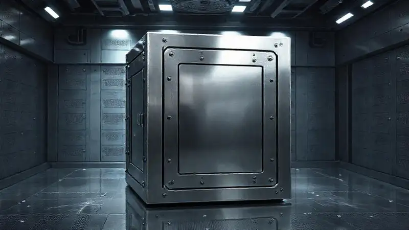 Cubo futurista en cámara de alta seguridad