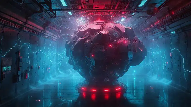 Entorno futurista con energía y percepción distorsionada