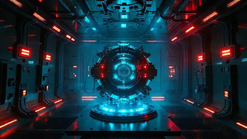 Estructura metálica misteriosa en laboratorio futurista
