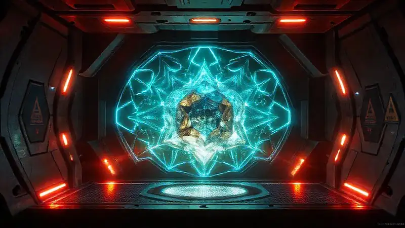 Cámara secreta con objeto misterioso y tecnología