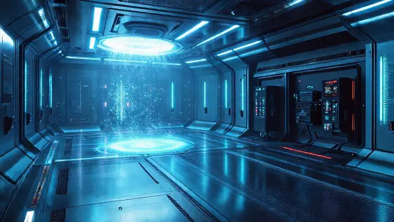 Cámara futurista con campo energético y vigilancia