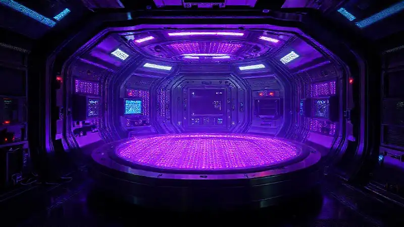 Cámara futurista con energía y misterio
