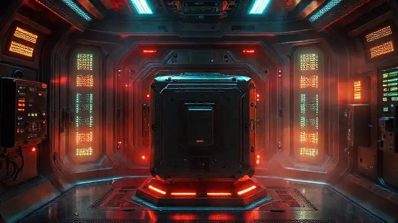 Cámera de contención futurista con seguridad avanzada