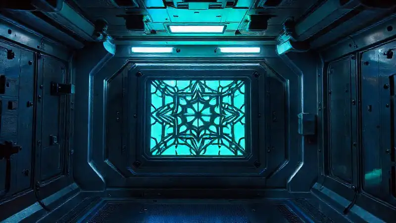 Artefacto brillante en cámara de alta tecnología