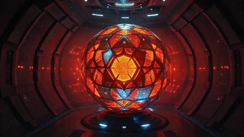 Esfera misteriosa en cámara futurista segura