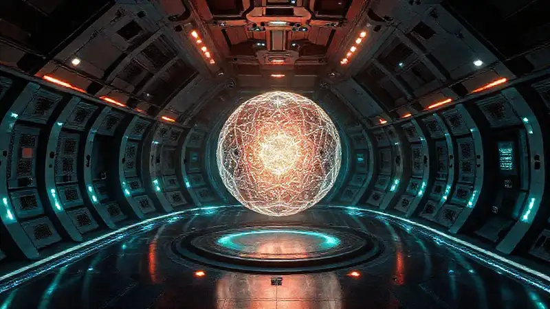 Esfera luminosa en entorno futurista y seguro