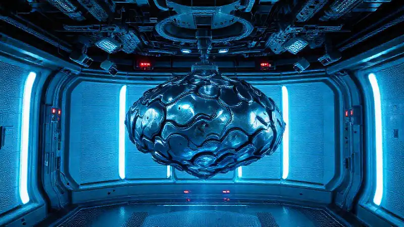 Estructura futurista de contención con objeto desconocido