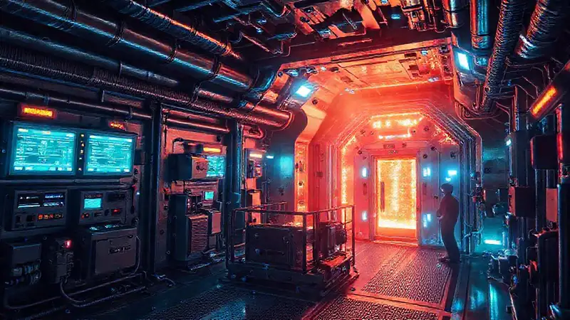 Estructura futurista con efectos térmicos y electrónicos