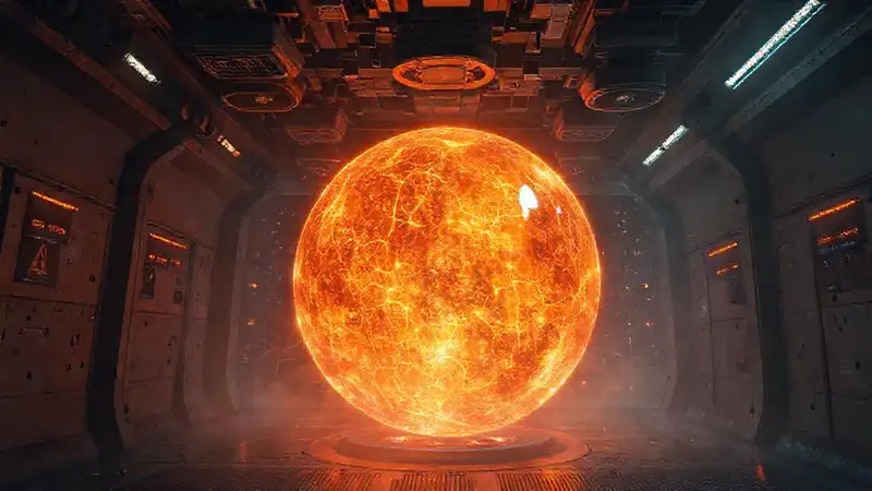 Esfera de energía brillante en cámara futurista