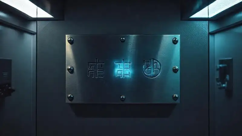 Placa metálica en habitación segura y oscura